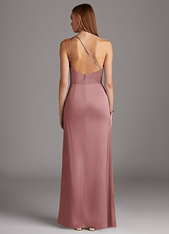 Azazie Mika Bridesmaid Dresses Dusty Rose Sheath One Shoulder Stretch Satin Dress image2