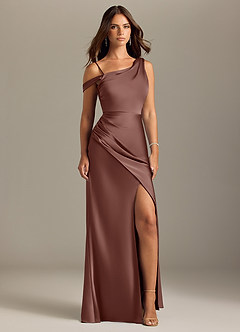 Azazie Madelyn Jurken voor bruidsmeisjes Converteerbaar Jurk van Stretch Satijn met Zeemeermin Off the Shoulder Espresso image9