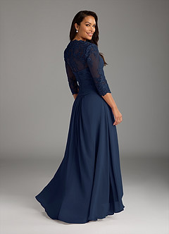 Azazie Devereaux Mother of the Bride Dresses Dark Navy A-Line Lace Chiffon Dress image2