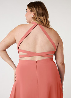 Azazie Clarice Brautjungfernkleider Eine Linie Halter Chiffon Kleid Lachsrosa image10