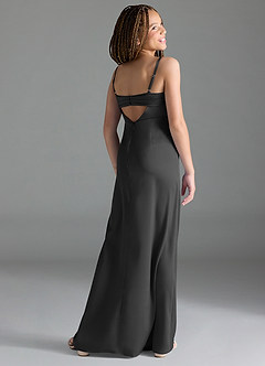 Azazie Leonis Junior Black A-Line Pleated Stretch Satin Dress image5