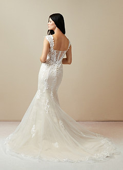 Azazie Roux Vestidos de novia Vestido de Blanco Diamante Champán de Satén de Corte Sirena con Lentejuela image4