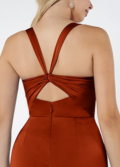 Azazie Mero Bridesmaid Dresses Paprika Sheath Pleated Stretch Satin Dress image2