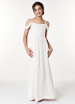 Azazie Alivia Junior White A-Line Off the Shoulder Chiffon Dress image4
