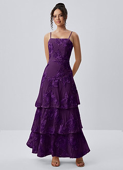 Araceli Plum Stretch 3D Flowers Lace Maxi Dress image1
