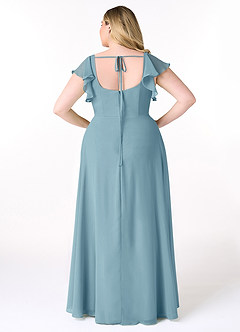 Azazie Bondi Robes de demoiselle d'honneur Robe Trapèze en Mousseline de soie Volant Bleu Maussade image8