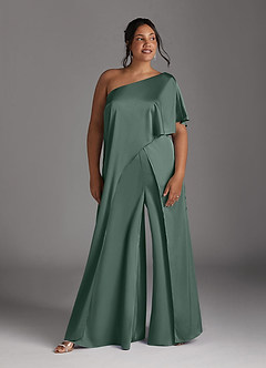 Azazie Hagretta Mother of the Bride Dresses Sea Moss Jumpsuit/Pantsuit Stretch Satin Dress image9
