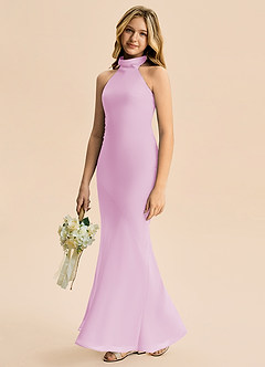 Azazie Velli Junior Meerjungfrau-Linie Hoher Kragen Chiffon Kleid Bonbonrosa image4