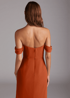 Azazie Saige Jurken voor bruidsmeisjes Converteerbaar Jurk van Chiffon met A-Lijn Off the Shoulder Verbrande Sinaasappel image6