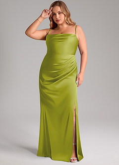 Azazie Leonis Bridesmaid Dresses Lemongrass Mermaid Pleated Stretch Satin Convertible Dress image11