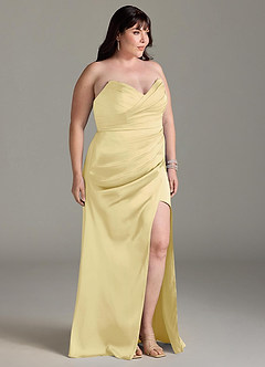 Azazie Yola Bridesmaid Dresses Lemon Sorbet Sheath V-Neck Pleated Stretch Satin Convertible Dress image12