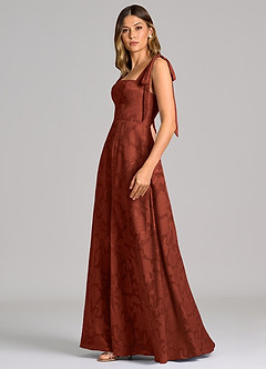 Azazie Debra Bridesmaid Dresses Terracotta A-Line with Pockets Floral Burnout Dress image3