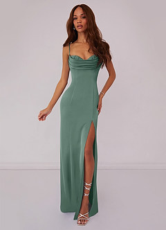 Barbie ♥ Azazie Bridesmaid Dresses Eucalyptus Mermaid Corset Stretch Satin Dress image1