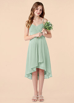Azazie Mariam Junior A-Linie Plissee Chiffon Kleid Agave image5