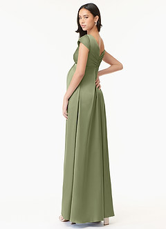 Azazie Allessia vestidos de dama de honor de maternidad Vestido Línea A Plisado Largo hasta el suelo Satén Elástico image4