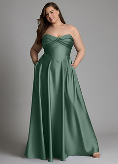 Azazie Meleena Bridesmaid Dresses Eucalyptus A-Line Strapless Stretch Satin Dress image9