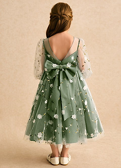 Azazie Elowen Flower Girl Dresses Olive A-Line Sweetheart Neckline Lace Dress image2