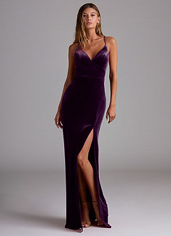 Azazie Becca Bridesmaid Dresses Grape Sheath Velvet Dress image1