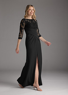 Azazie Margene Final Sale Black Sheath Lace Stretch Crepe Dress image2