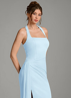 Azazie Ezra Brautjungfernkleider Meerjungfrau-Linie Plissee Gittergewebe Kleid Himmelblau image7