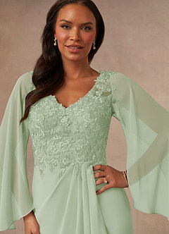 Azazie Perry Kleider für die Brautmutter Meerjungfrau-Linie V-Hals Spitze Chiffon Kleid Staubiger Salbeigrün image6