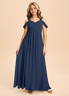 Azazie Lianne Junior Dark Navy A-Line Off the Shoulder Chiffon Dress image2