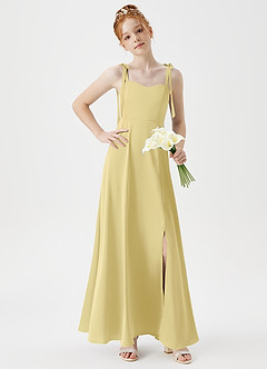 Azazie Rosey Junior Robe Trapèze en Satin extensible Encolure en Forme de Cœur Sorbet Citron image3