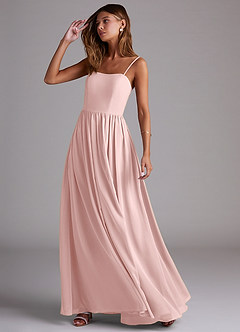 Azazie Calianna Bridesmaid Dresses Powder Pink A-Line Off the Shoulder Chiffon Convertible Dress image3