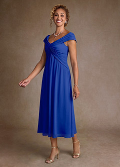 Azazie Mirta Suknie dla Matki Panny Młodej Linia A Pofałdowany Kwiatowe wypalenie Długość herbaty Sukienka image4