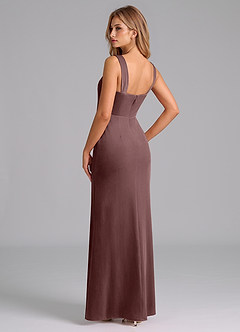 Azazie Denice Bridesmaid Dresses Espresso Sheath Pleated Velvet Dress image2