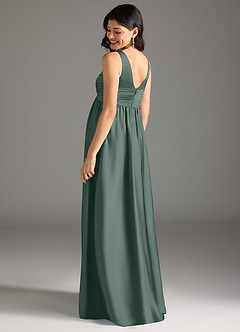 Azazie Yetta 임산부 신부 들러리 드레스 A라인 주름진 스트레치 새틴 플로어 길이 드레스 image3