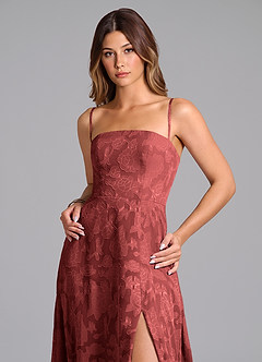 Azazie Wren Bridesmaid Dresses Terracotta A-Line Strapless Floral Burnout Dress image2