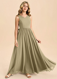 Azazie Hathaway Junior Moss Green A-Line Bow Chiffon Dress image2
