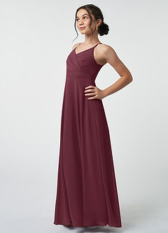 Azazie Avelina Junior Cabernet A-Line Pleated Chiffon Dress image4
