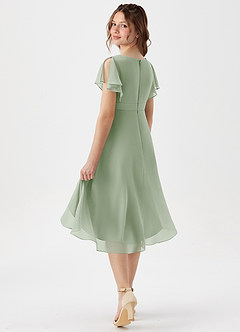 Azazie Graciela Junior Robe Trapèze en Mousseline de soie Plissée Vert Sauge image6