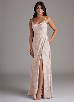 Azazie Moira Bridesmaid Dresses Blushing Pink A-Line Side Slit Floral Burnout Dress image3