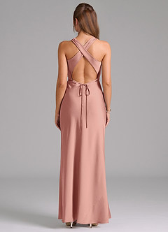 Azazie Evadne Bridesmaid Dresses Rosette A-Line Pleated Stretch Satin Dress image2