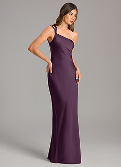 Azazie Monroe Bridesmaid Dresses Plum Mermaid One Shoulder Stretch Satin Dress image5