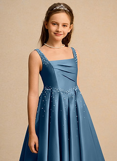 Azazie Mochi Girl vestidos de niña de las flores Vestido de Bermudas de Satin Mate de Princesa con Plisado image7