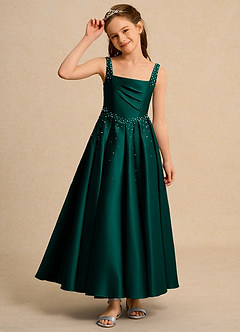 Azazie Mochi Girl Flower Girl Dresses Pine Ball-Gown Pleated Matte Satin Dress image6