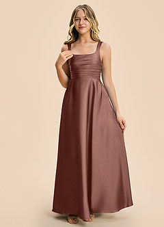 Azazie Azaria Junior A-Linie Plissee Stretch-Satin Kleid Espresso image6