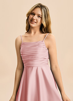 Azazie Miko Junior Powder Pink A-Line Pleated Stretch Satin Dress image8