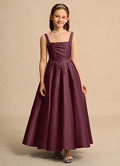 Azazie Mochi Girls Formal Abiti da Ragazza di Fiori Abito Principessa in Raso Opaco Plissettato Cabernet image1