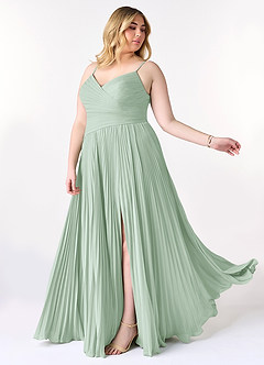 Azazie Vini Bridesmaid Dresses Agave A-Line V-Neck Pleated Chiffon Dress image10