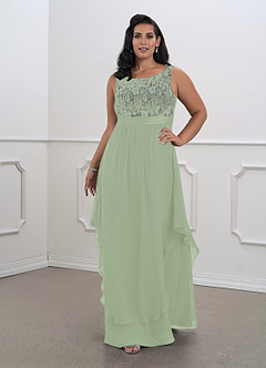 Azazie Xella vestidos de madre de la novia Vestido de Salvia Polvorienta de Gasa de Corte En A con Encaje image4