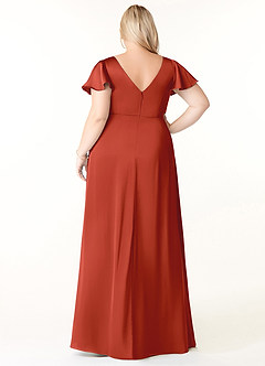 Azazie Soren Brautjungfernkleider A-Linie Plissee Stretch-Satin Kleid Rost image9