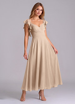 Azazie Leilani 신부 들러리 드레스 A라인 셔링 쉬폰 발목 길이 드레스 image3