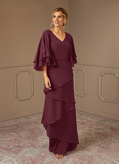 Azazie OHara vestidos de madre de la novia Vestido de Cabernet de Gasa de Corte En A con Cuello en V image1