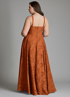 Azazie Shaude Bridesmaid Dresses Burnt Orange A-Line Pleated Floral Burnout Dress image9