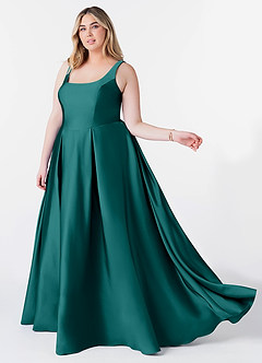 Azazie Neve Bridesmaid Dresses Peacock Ball-Gown with Pockets Stretch Satin Dress image9